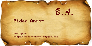 Bider Andor névjegykártya